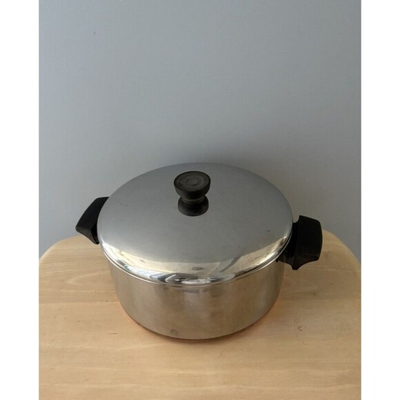 Vintage Revere Ware Copper Bottom 4 qt Pot Stainless Steel w/ Lid Clinton - Picture 2 of 16